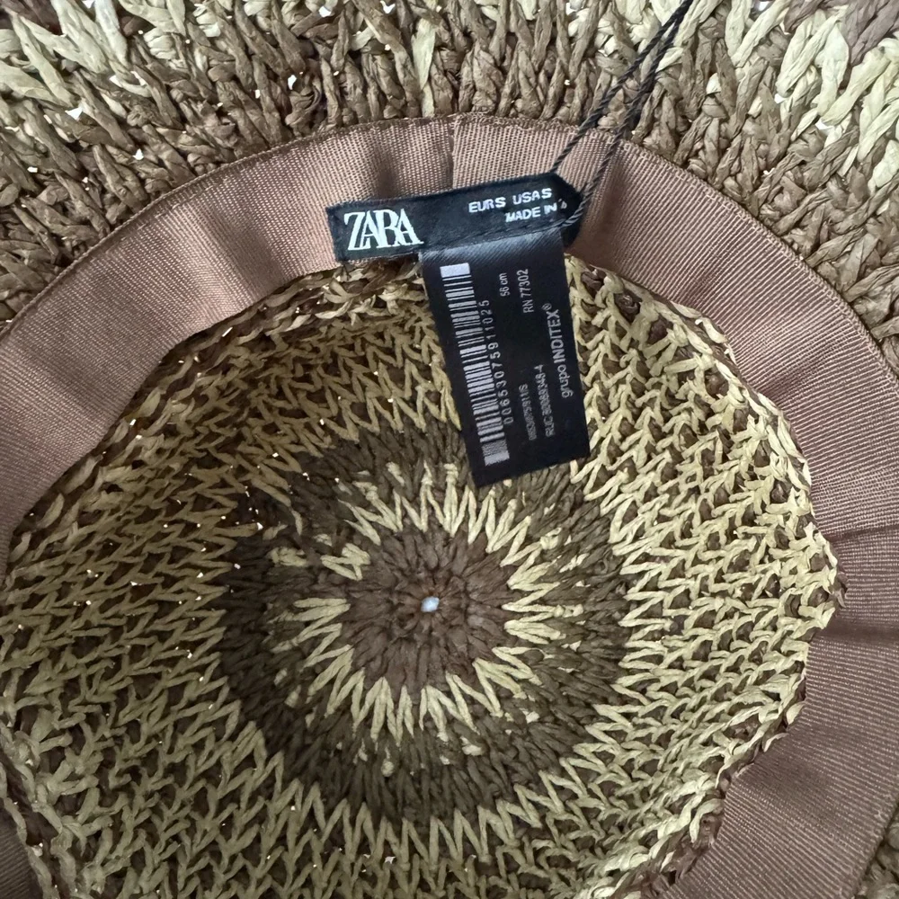Zara Brown and Cream Woven Straw Hat - Picture 3 of 4
